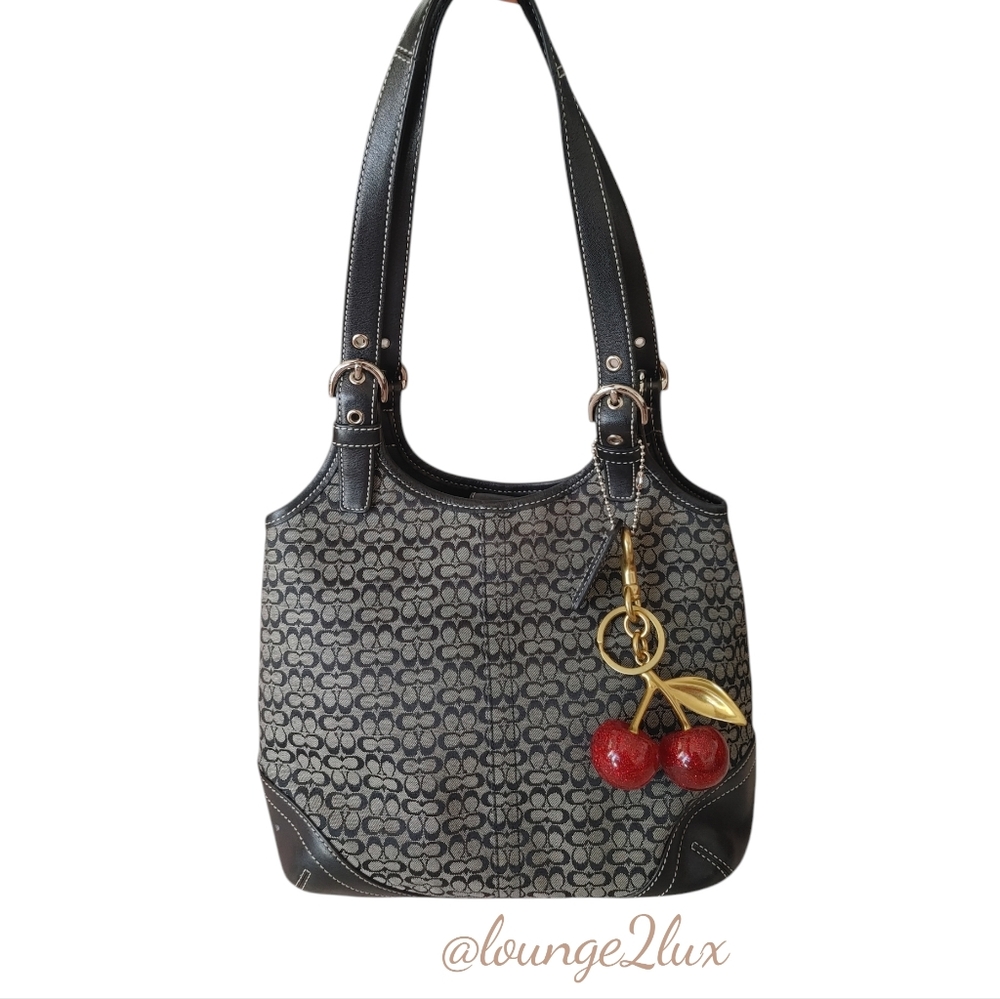 Coach Logo Jacquard Leather Shoulder Bag
